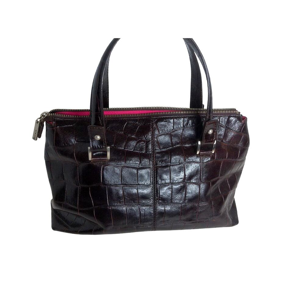 Vintage Maxximum Brown Croc Embossed Leather Shoulder Bag Y2K Cargo Tote Purse - Picture 4 of 13